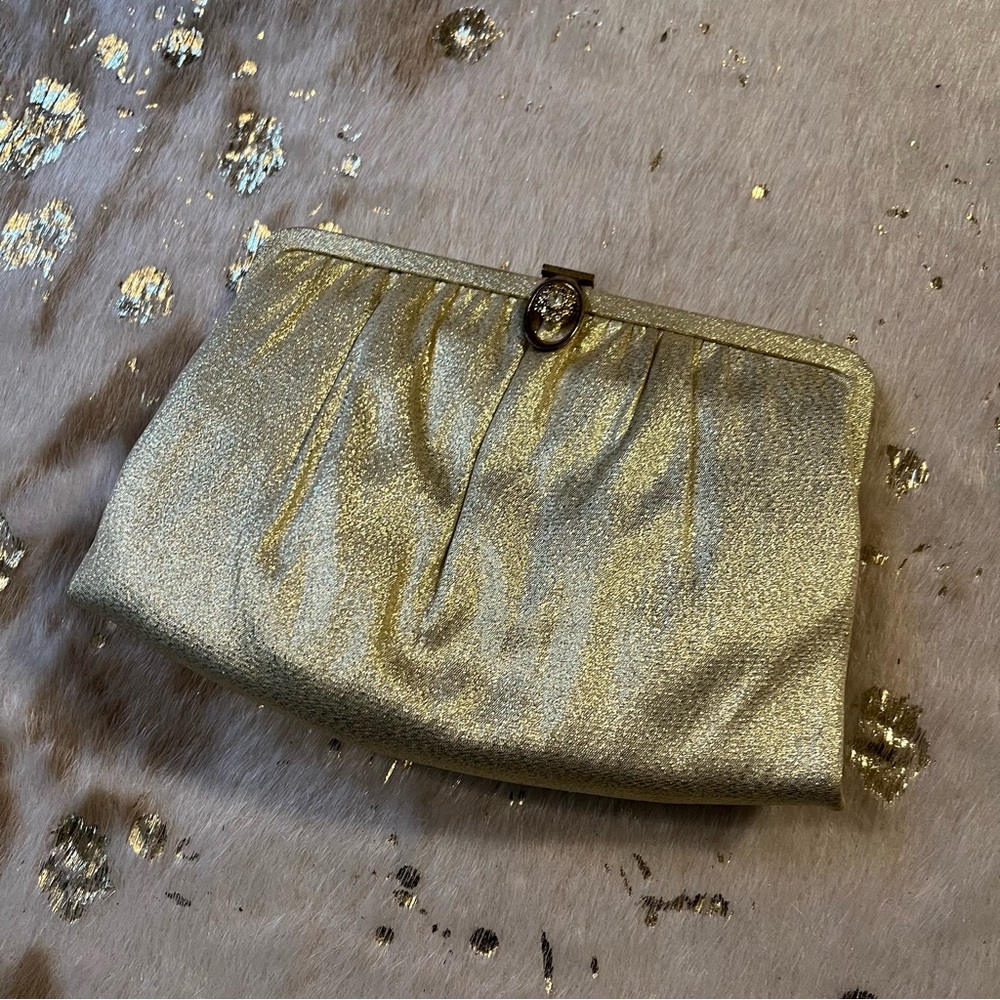 Vintage ANDE Gold Lurex Clutch Evening Bag Purse Chain Handle 1960s